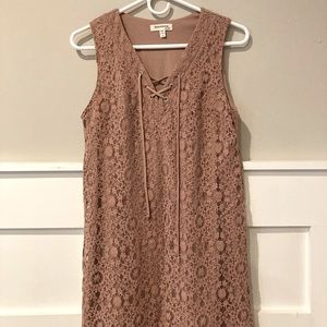 Dusty Rose Lace Front Tie Dress